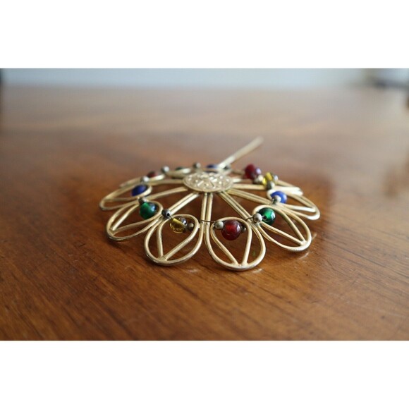 Vintage Gold Tone Ponytail Cage Barette Hair Clip Slide Pin Metal Large 4" Dia. - Picture 7 of 10